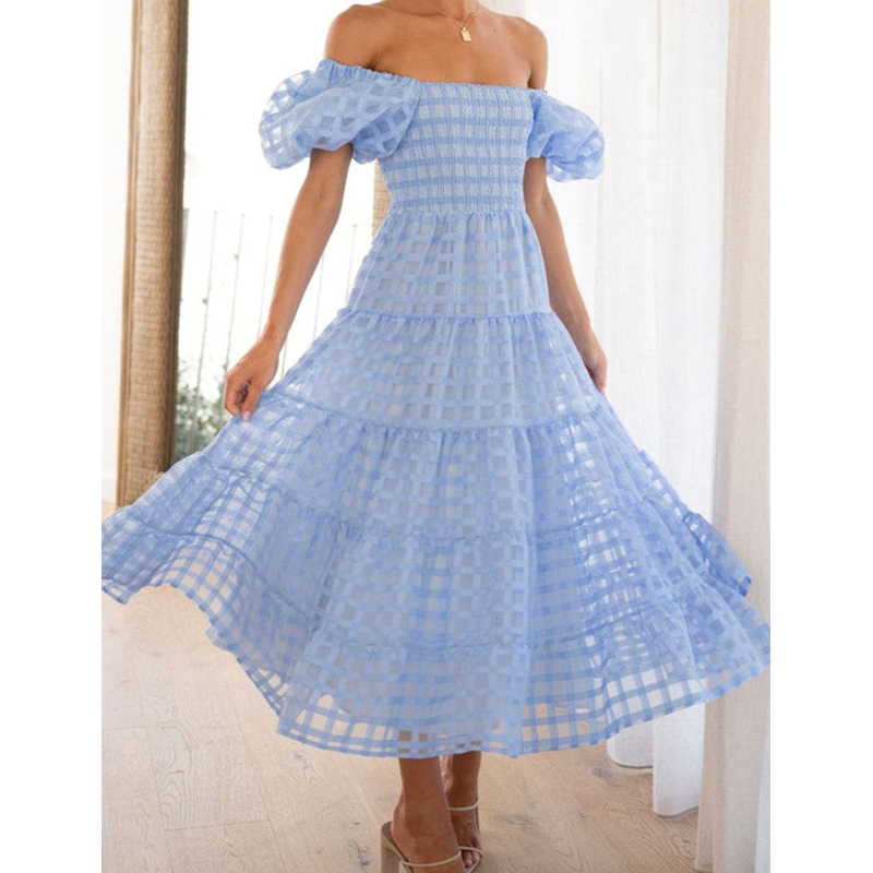 Elegante off-shoulder dames zo - Off Shoulder Puff Sleeve Sundress recensie en prijs